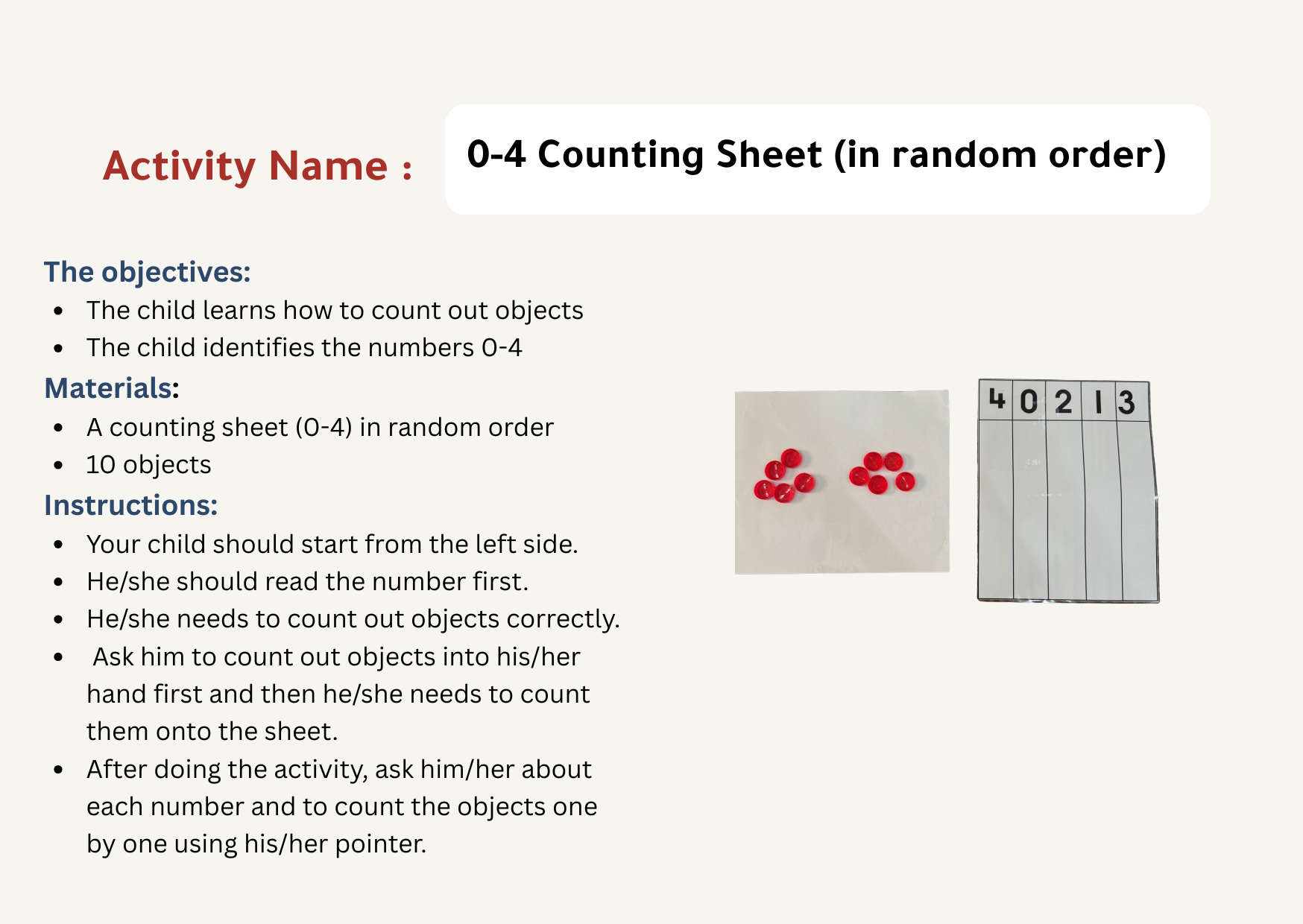 0-4 Counting Sheet (in random order)